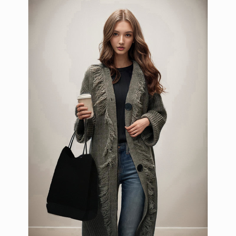 Ladies chunky knit cardigan with fringes Lune London
