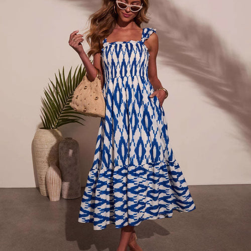 Maxi dress for women with elastic bodice, ruffle details, and practical pockets Chic & Stil