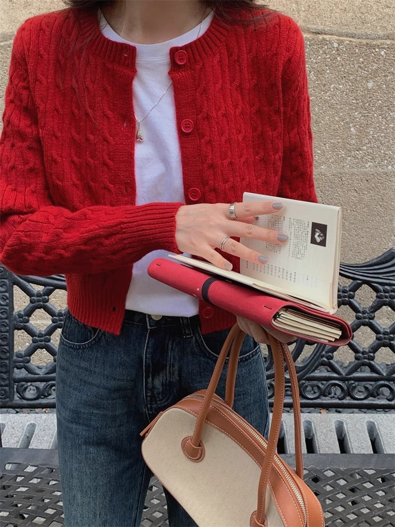 Knit bolero jacket for women with cable stitch structure Lune London