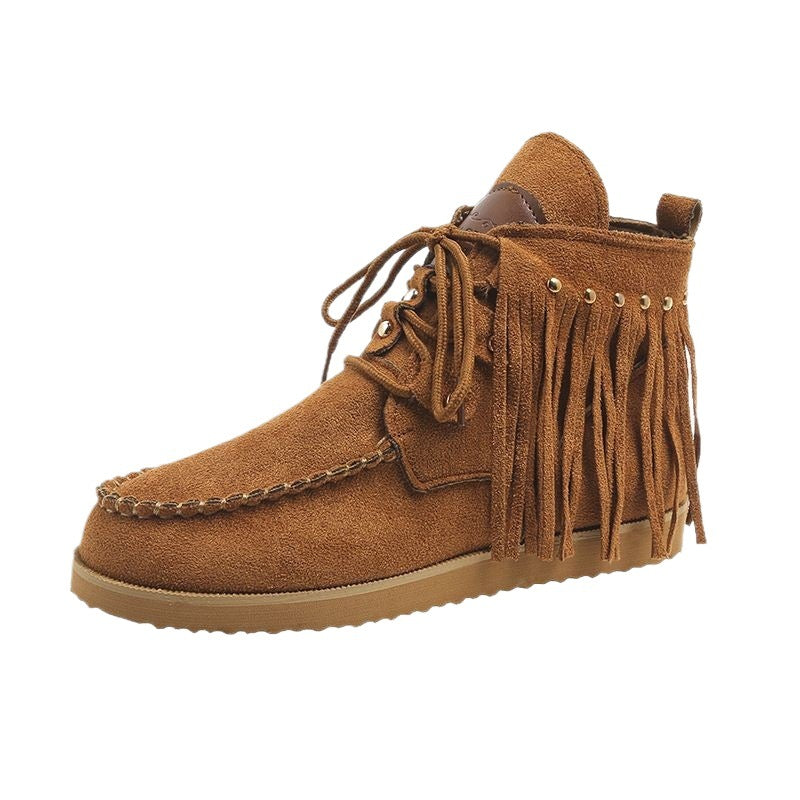 Ladies moccasins with fringes and golden accents Lune London