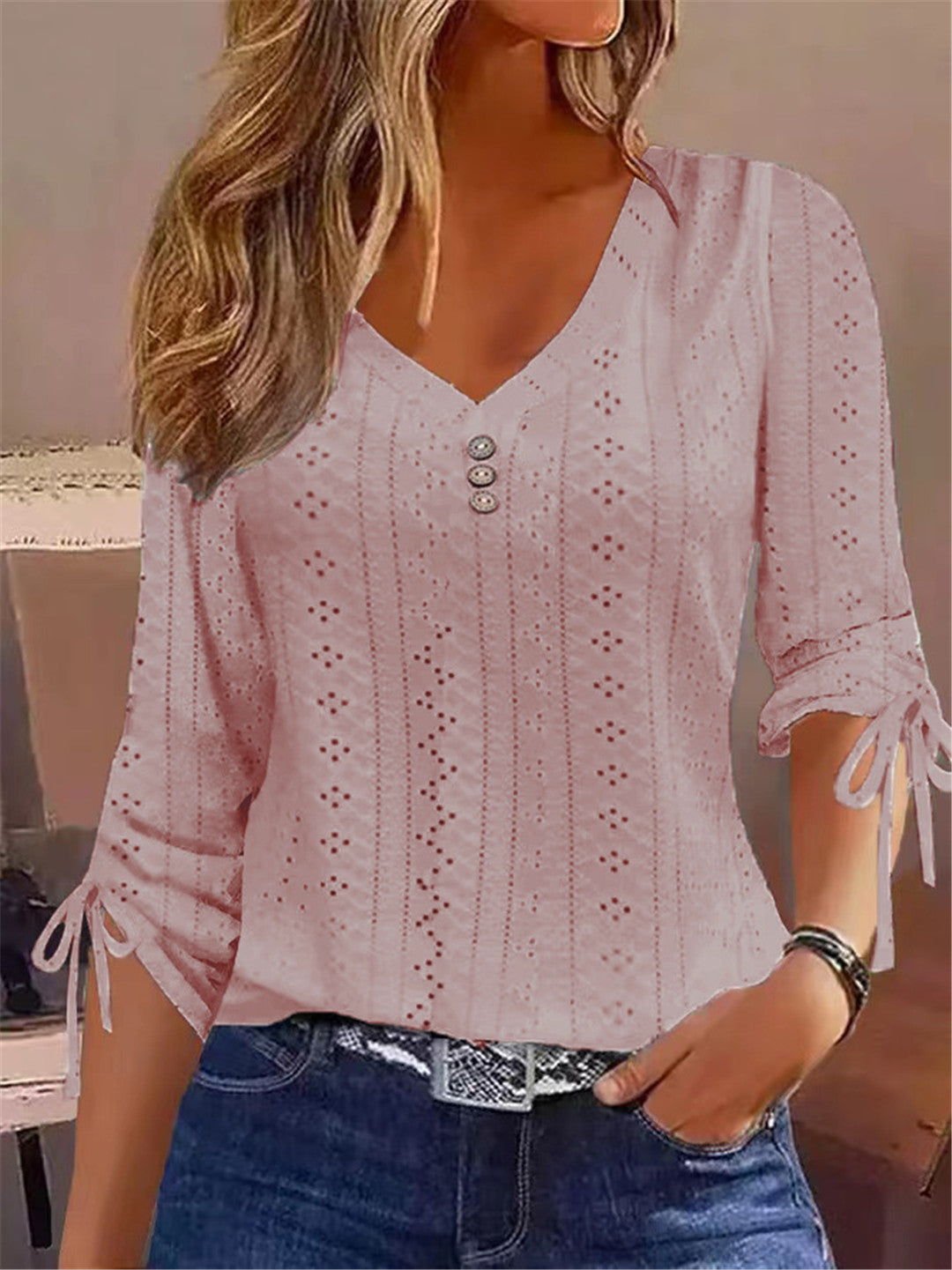 V-neck blouse for women with gathered detail Lune London