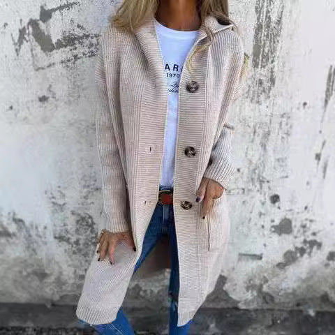 Ladies long cardigan with hood and pockets Lune London