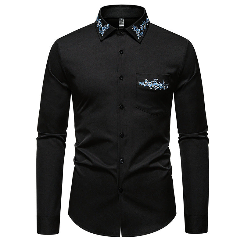 Men's long sleeve shirt with elegant floral embroidery and a modern collar Lune London
