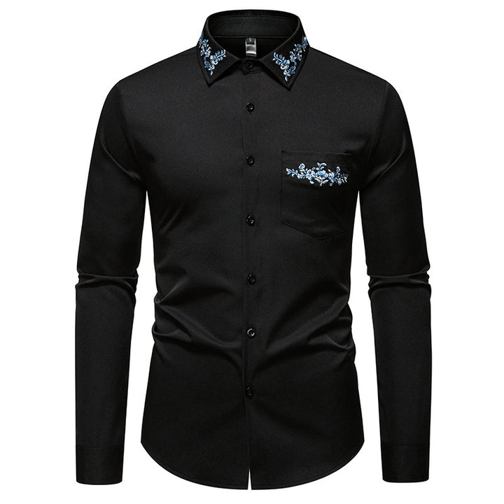 Men's long sleeve shirt with elegant floral embroidery and a modern collar Lune London