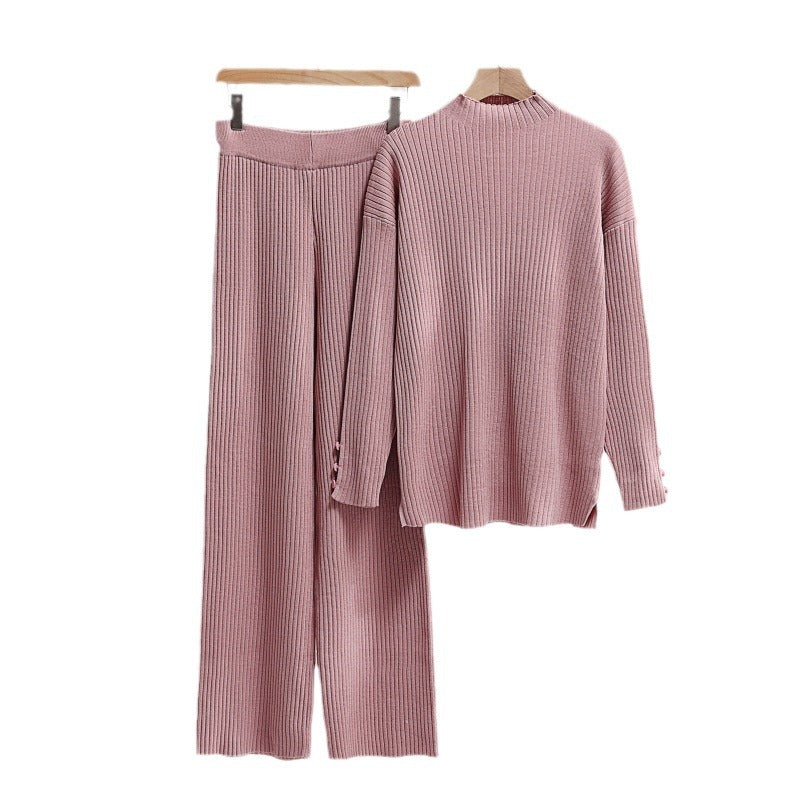 Casual knitted set for women with high collar and button details Lune London
