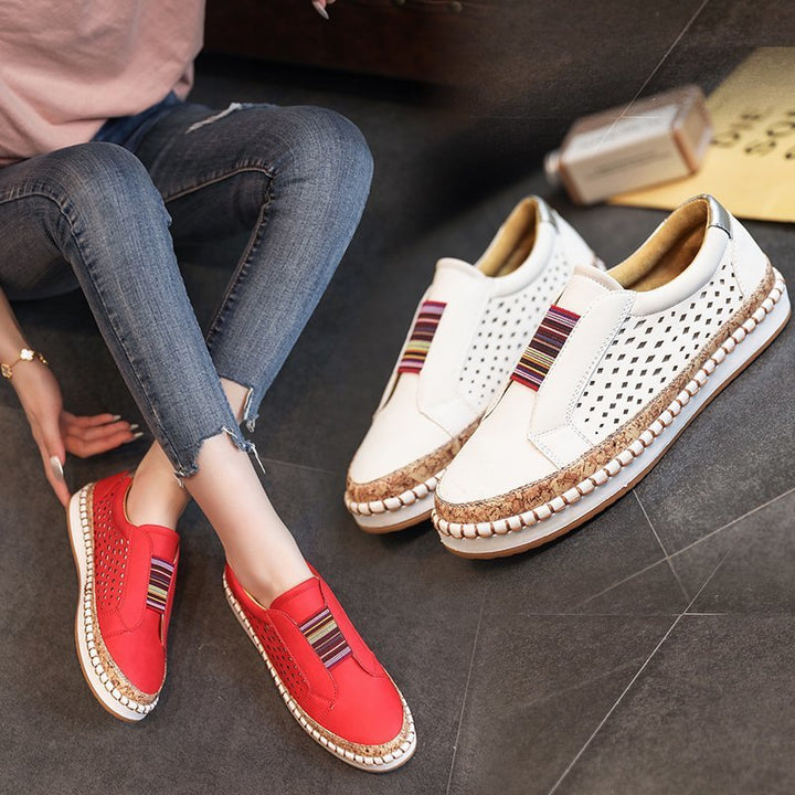 Breathable slip-on sneakers for women with elastic band and trendy cork design Lune London