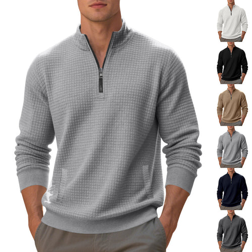 Elegant fleece sweater for men with half-zip closure and textured design Lune London