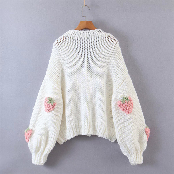 Knitted jacket for women with a fruity design and playful buttons Lune London