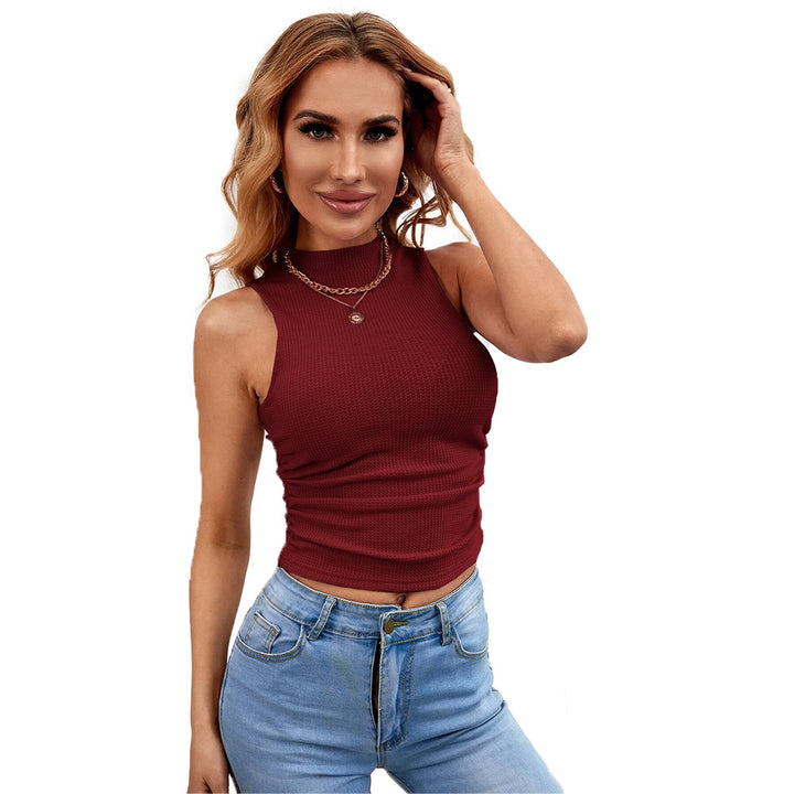 Chic & Stil Women's Textured Ribbed Fabric Sleeveless Crop Top