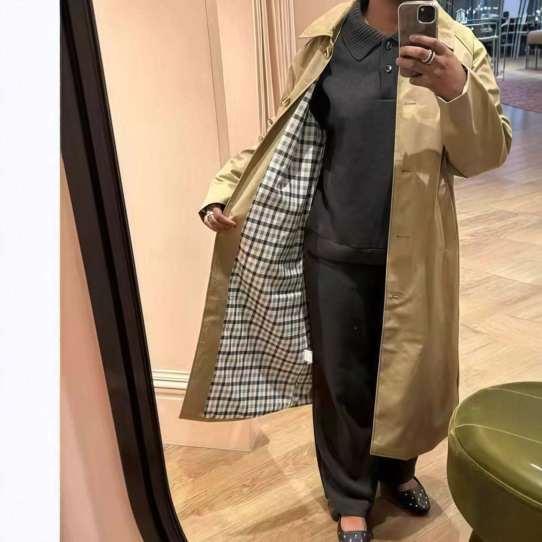 Women Elegant Trench Coat with Checked Lining and Loose Fit Lune London