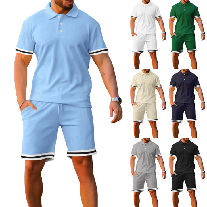 Lune London men's sporty polo and shorts set with contrasting stripes