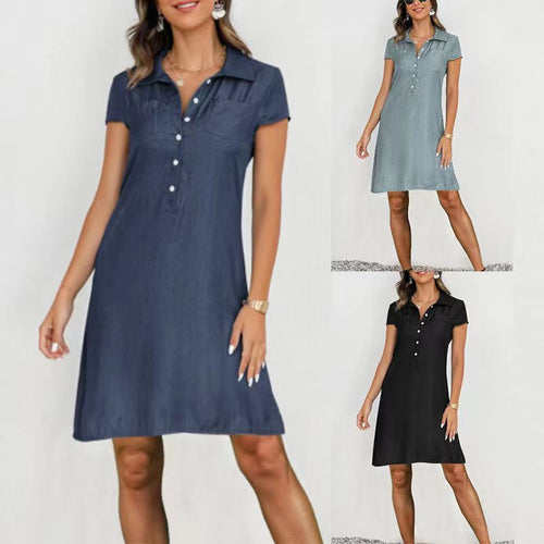 Polo dress for women with buttoned neckline and chest pockets Lune London