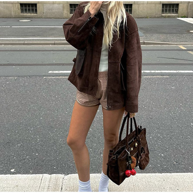 Modern chic utility style ladies leather jacket