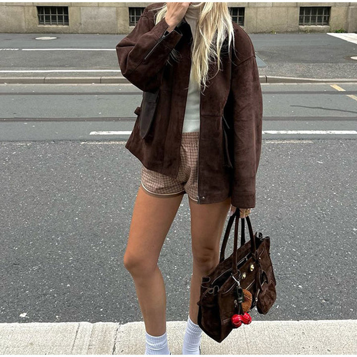 Modern chic utility style ladies leather jacket