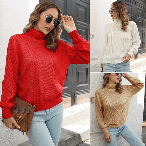 Lune London | Women's knitted pullover with textured cable pattern and roll collar