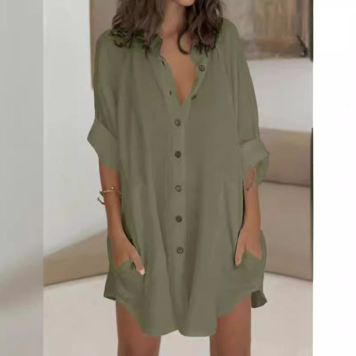 Long sleeve shirt dress for women with hidden button closure Lune London