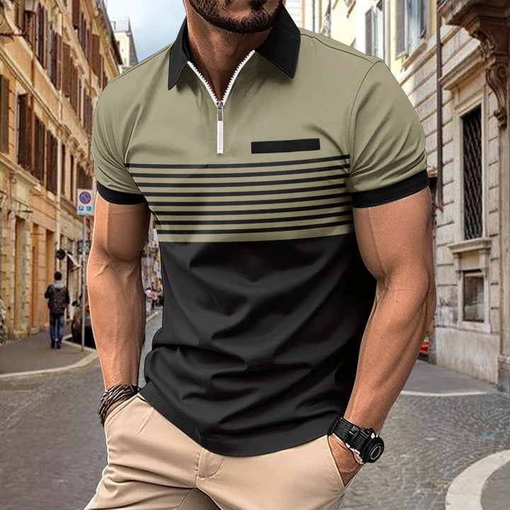Men's Polo Shirt Zip with Contrast Stripes Modern Lune London