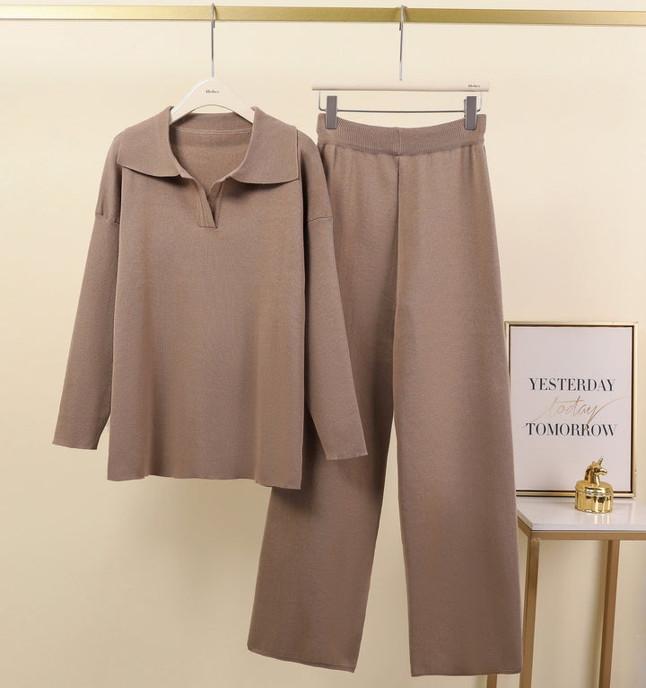 Women Elegant set of casual pants and blouses with collar Lune London