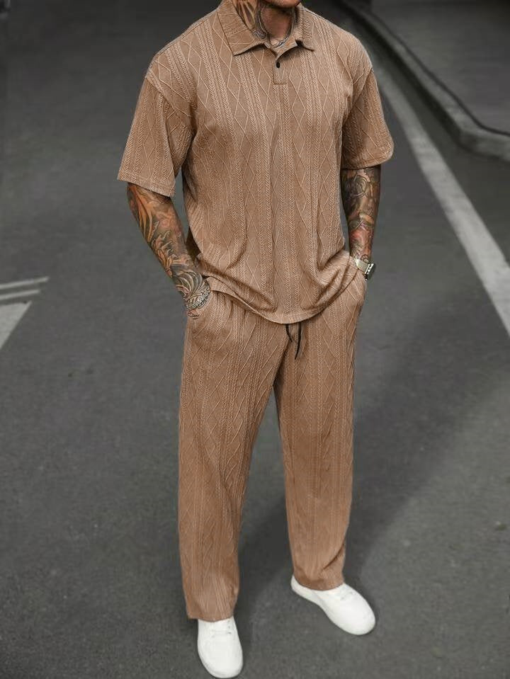 Men's Comfortable Cable Knit Polo Set and Pants Lune London