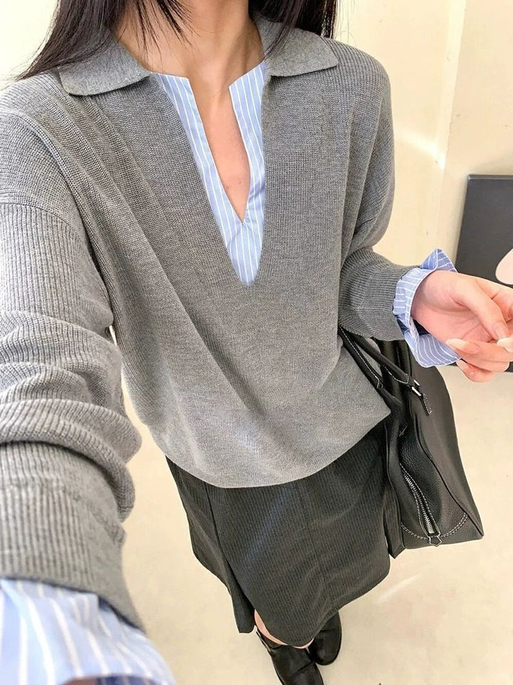 Pull élégant pour les femmes avec col de chemise inséré Chic & Stil