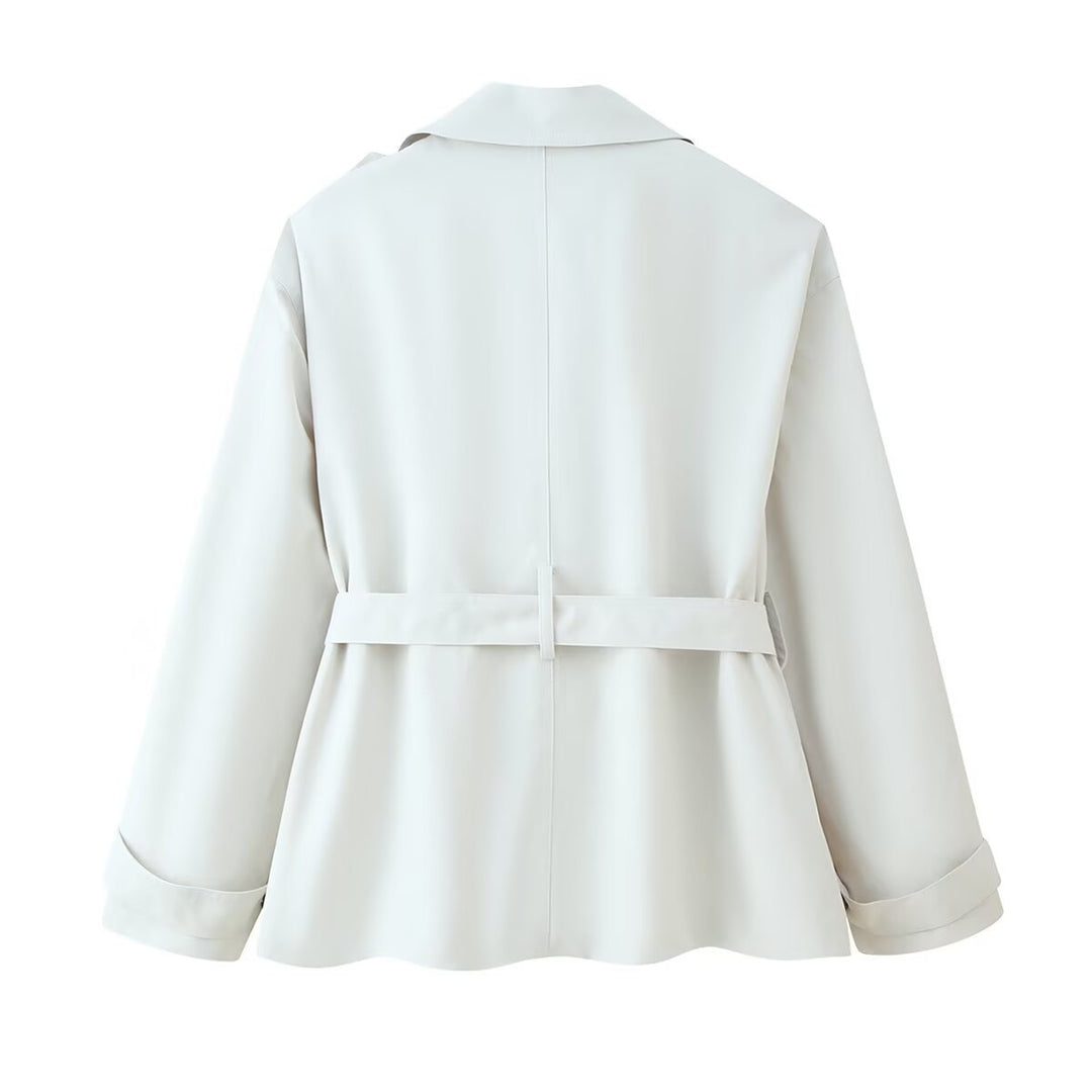 Fashionable women's transitional jacket with belt at the waist and functional buttons Lune London