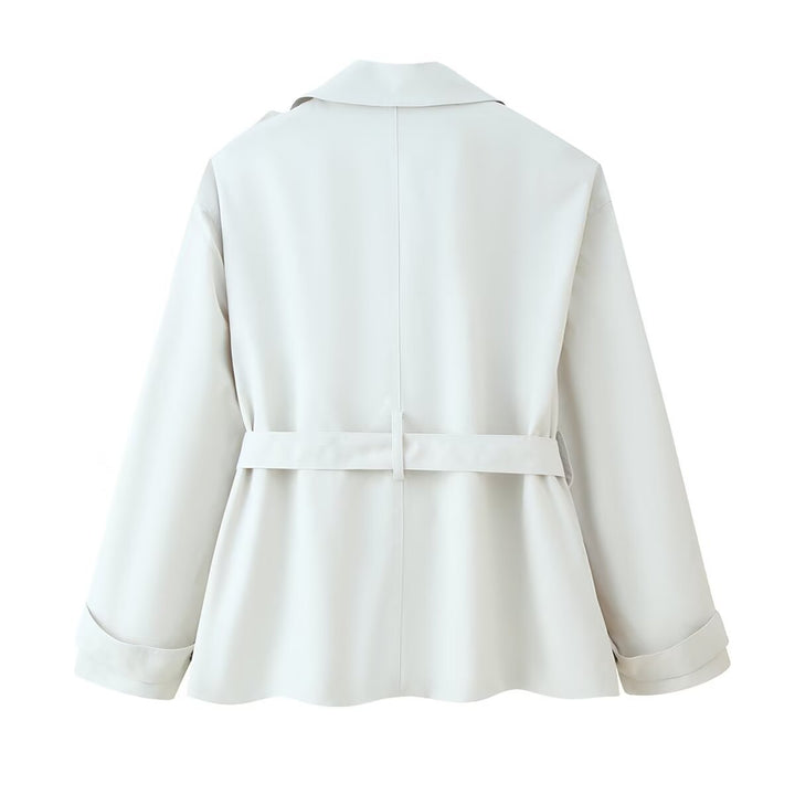 Fashionable women's transitional jacket with belt at the waist and functional buttons Lune London