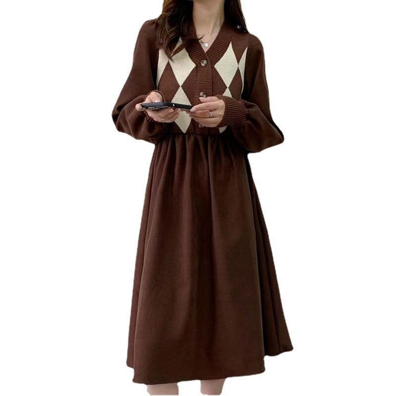 Robe tricotée pour femmes avec motif en diamant et détails de boutons Chic & Stil