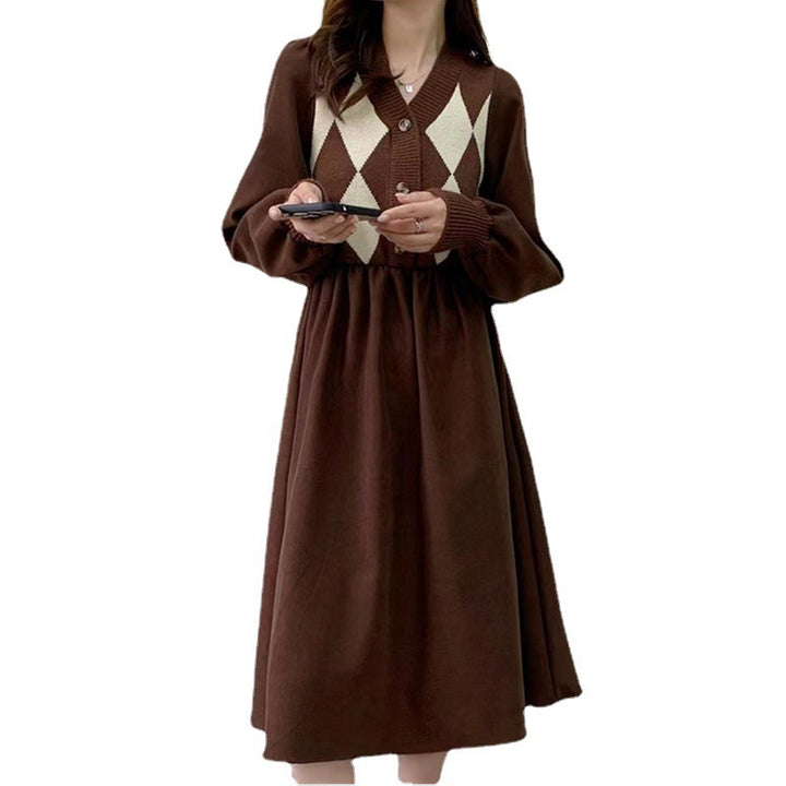 Robe tricotée pour femmes avec motif en diamant et détails de boutons Chic & Stil