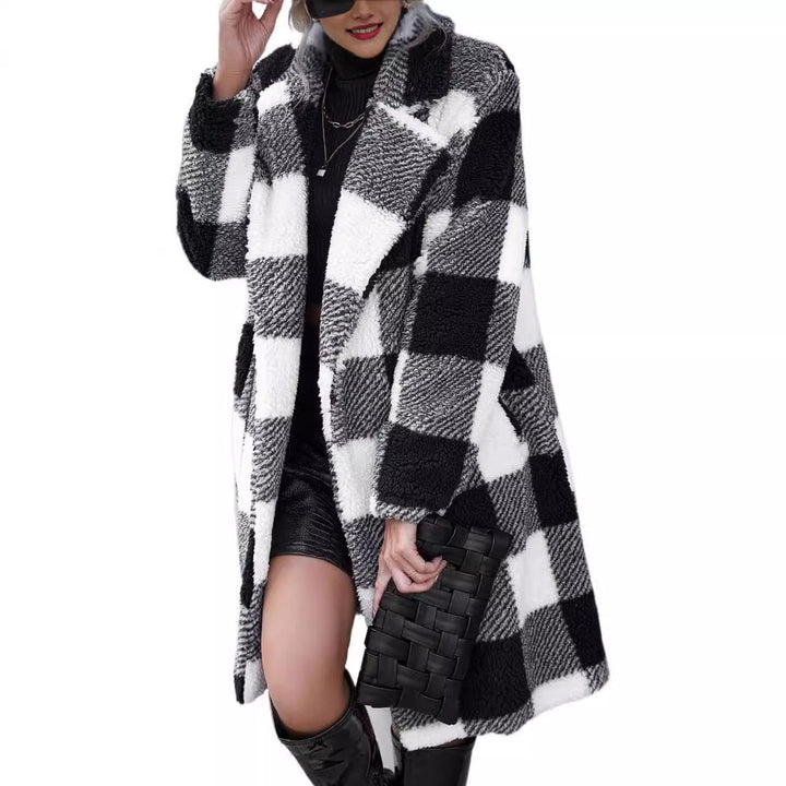 Women's Cozy Check Coat with Oversized Cut and Soft Lining Lune London