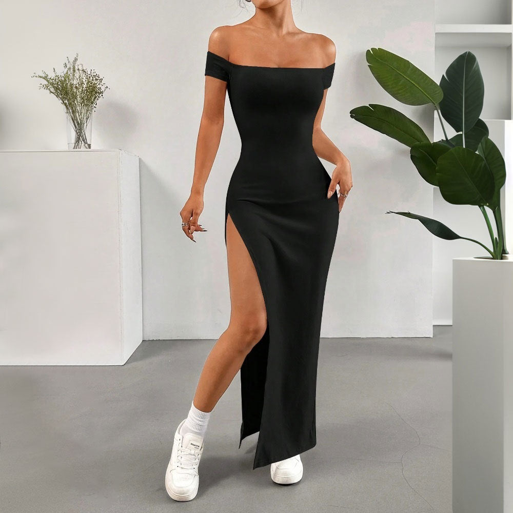 Robe maxi femme avec découpe épaule dénudée et fente haute Chic & Stil