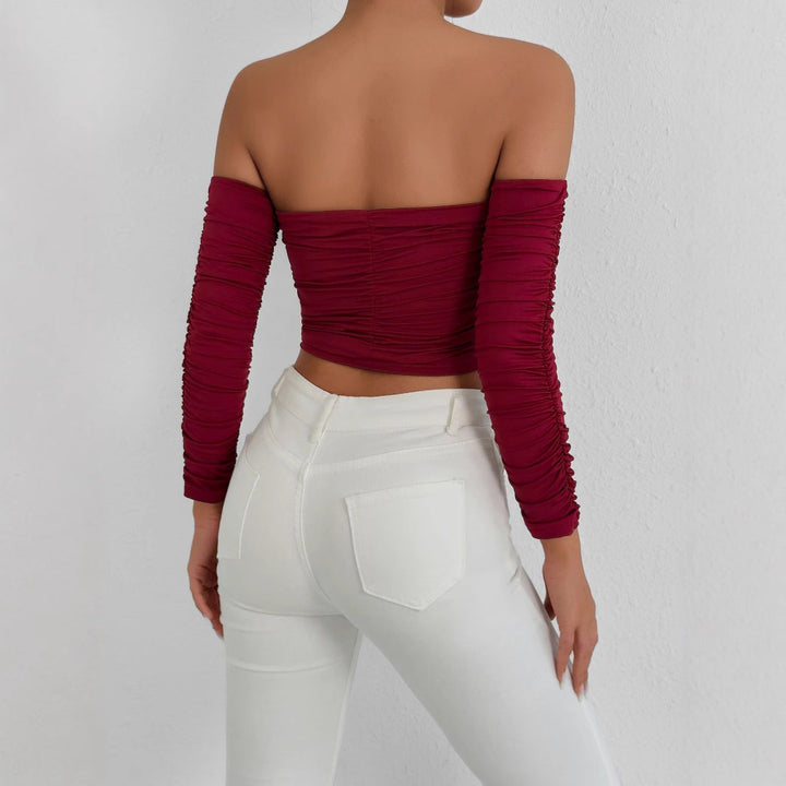 Women Off-Shoulder Crop Top with Pleats Lune London