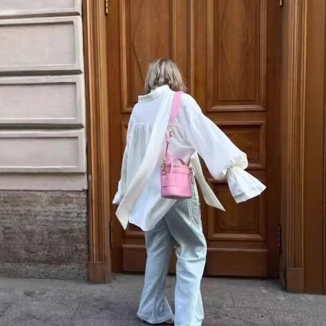 Ladies Elegant blouse with knot collar and flared sleeves Lune London