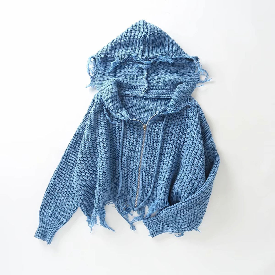 Lady oversized hoodie with oversized hood and fringes Lune London