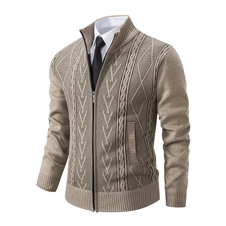 Men's knitted jacket with textured zipper and original Aran pattern Lune London