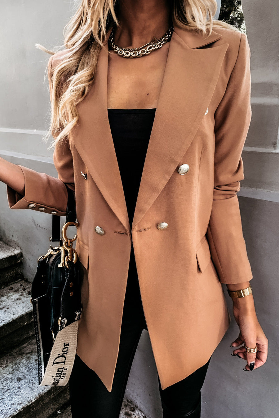 Ladies elegant blazer with double-breasted fastening and chic fashion accents