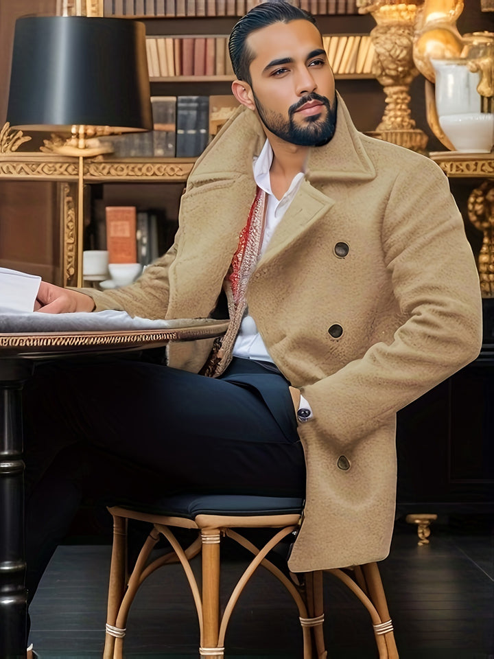 Classic and elegant wool coat for men with double-breasted Lune London