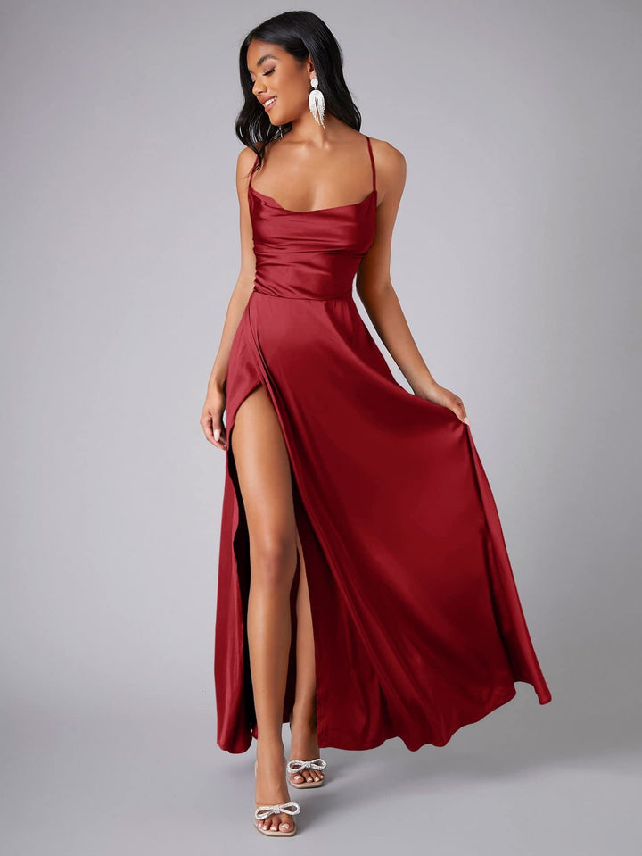 Ladies Elegant Satin Maxi Dress Lune London