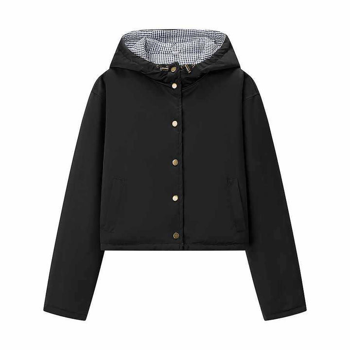 Casual transition jacket for women with hood and snap button closure Lune London