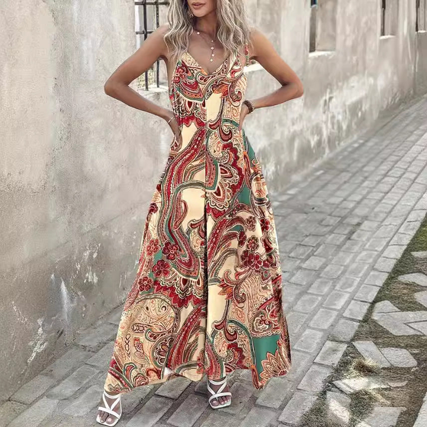 Maxi dress for women with a vibrant paisley pattern