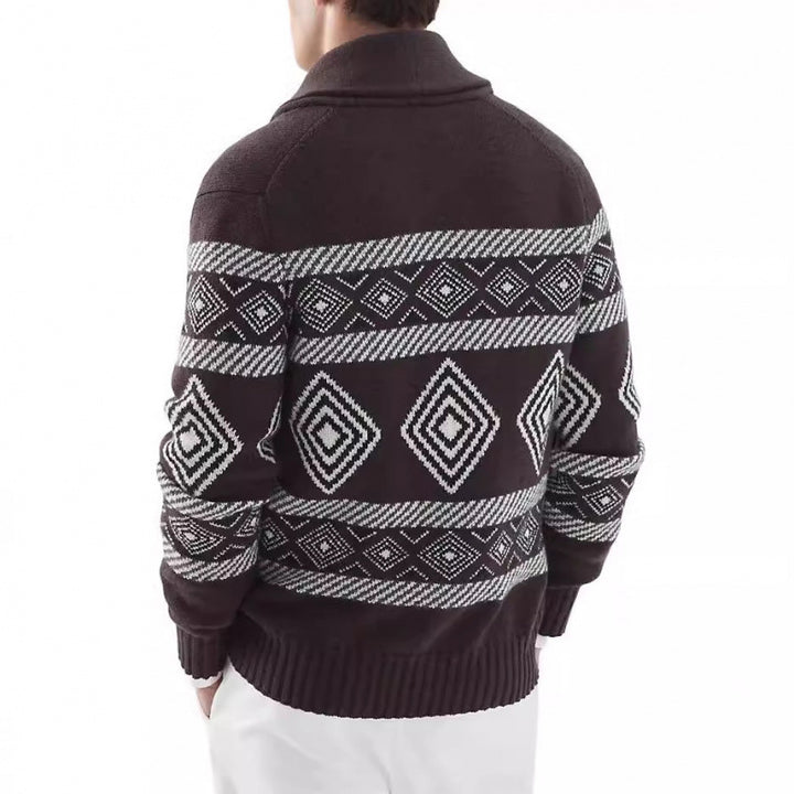 Men's knit jacket with a modern graphic pattern and a classic collar Lune London
