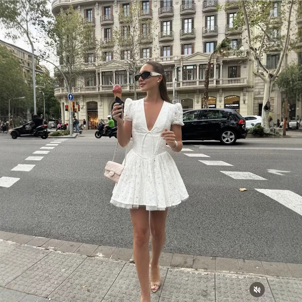 Summer dress women with delicate embroidery and voluminous skirt Lune London