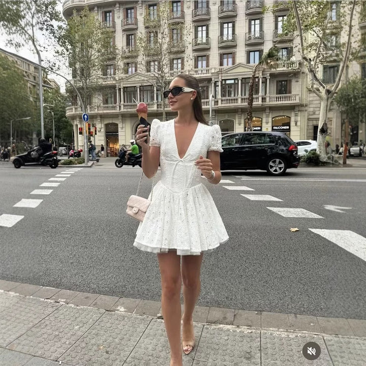 Summer dress women with delicate embroidery and voluminous skirt Lune London