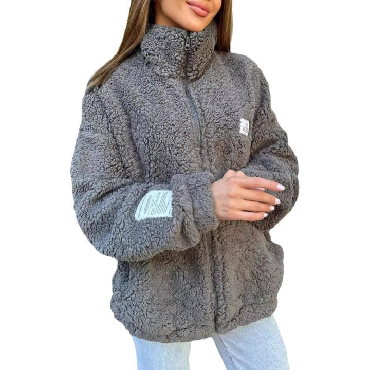 Ladies Plush Fleece Jacket with High Collar and Practical Pockets Lune London