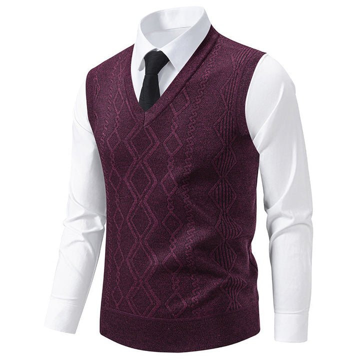Men's Knit Sweater with V-Neck and Textured Cable Pattern Lune London