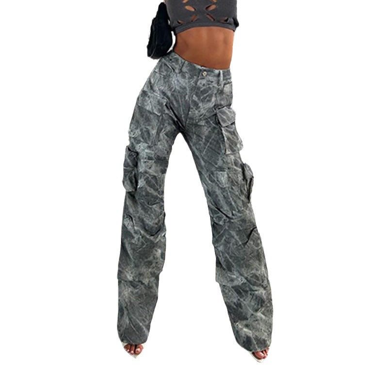 Wide-leg cargo pants for women with playful print Lune London