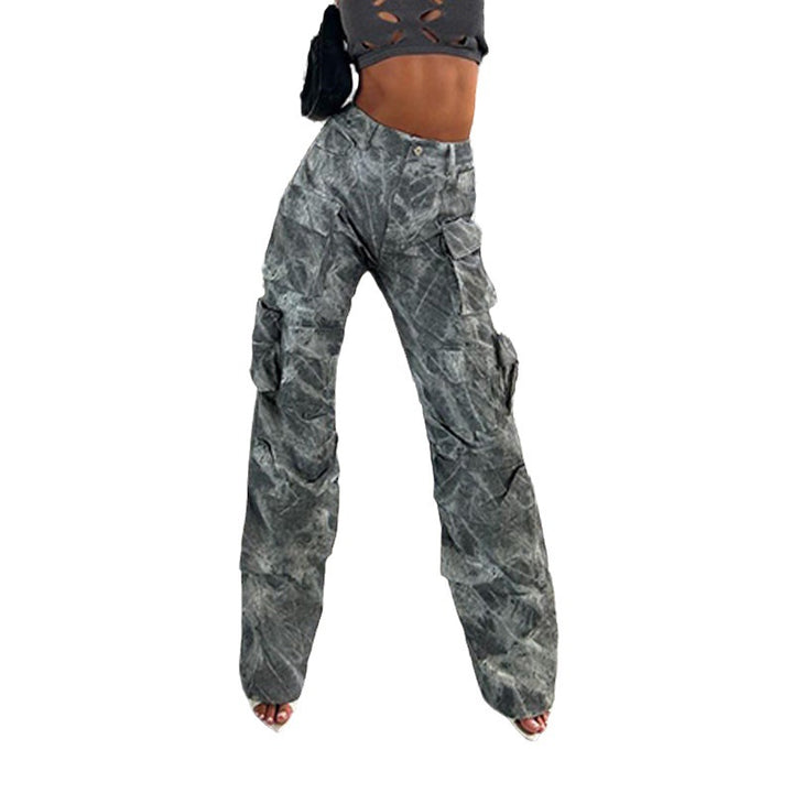 Wide-leg cargo pants for women with playful print Lune London