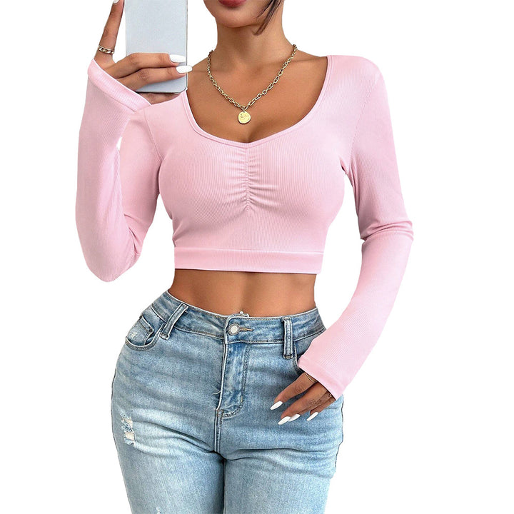 T-shirt court à manches longues pour femmes avec fronces Chic & Stil