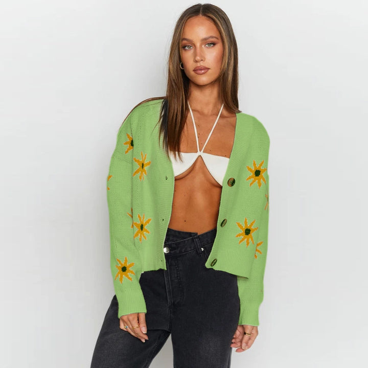 Ladies cozy pullover with floral appliques Lune London