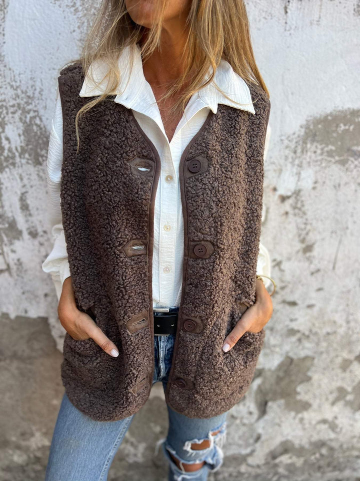 Casual knitted vest for women with button details and practical pockets Lune London
