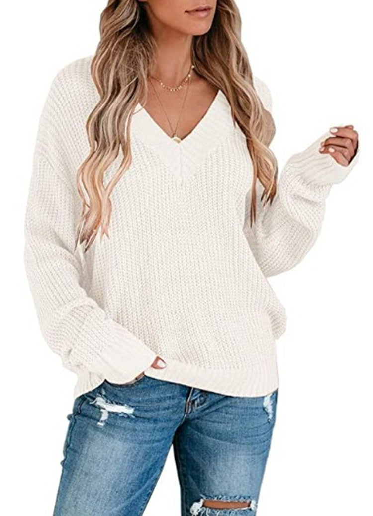 Chunky knit sweater for women with deep V-neck and relaxed sleeves Lune London